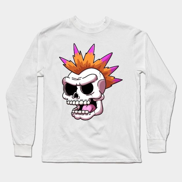 Cartoon Punk Rock Skeleton Head Long Sleeve T-Shirt by TheMaskedTooner